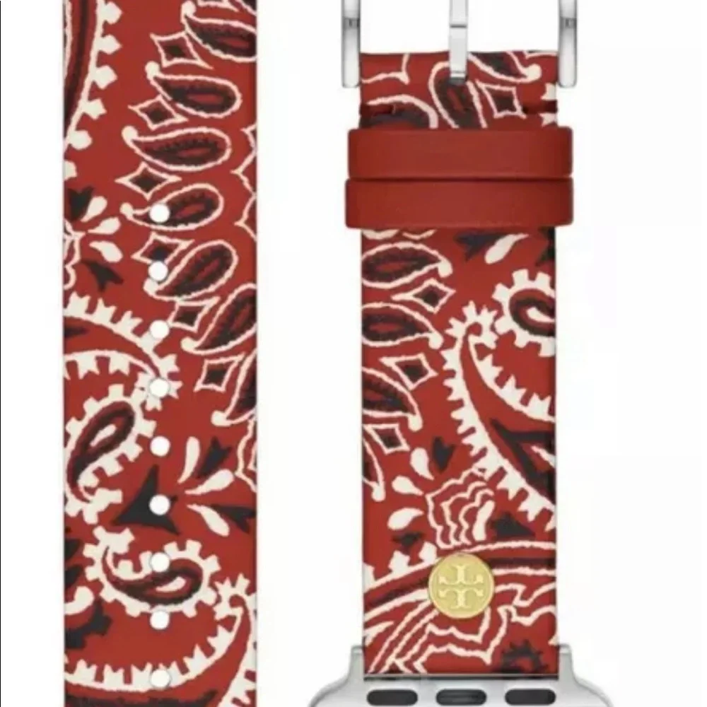 New Tory Burch Red Bandana Apple Watch Leather Strap 38/40/41mm new in box